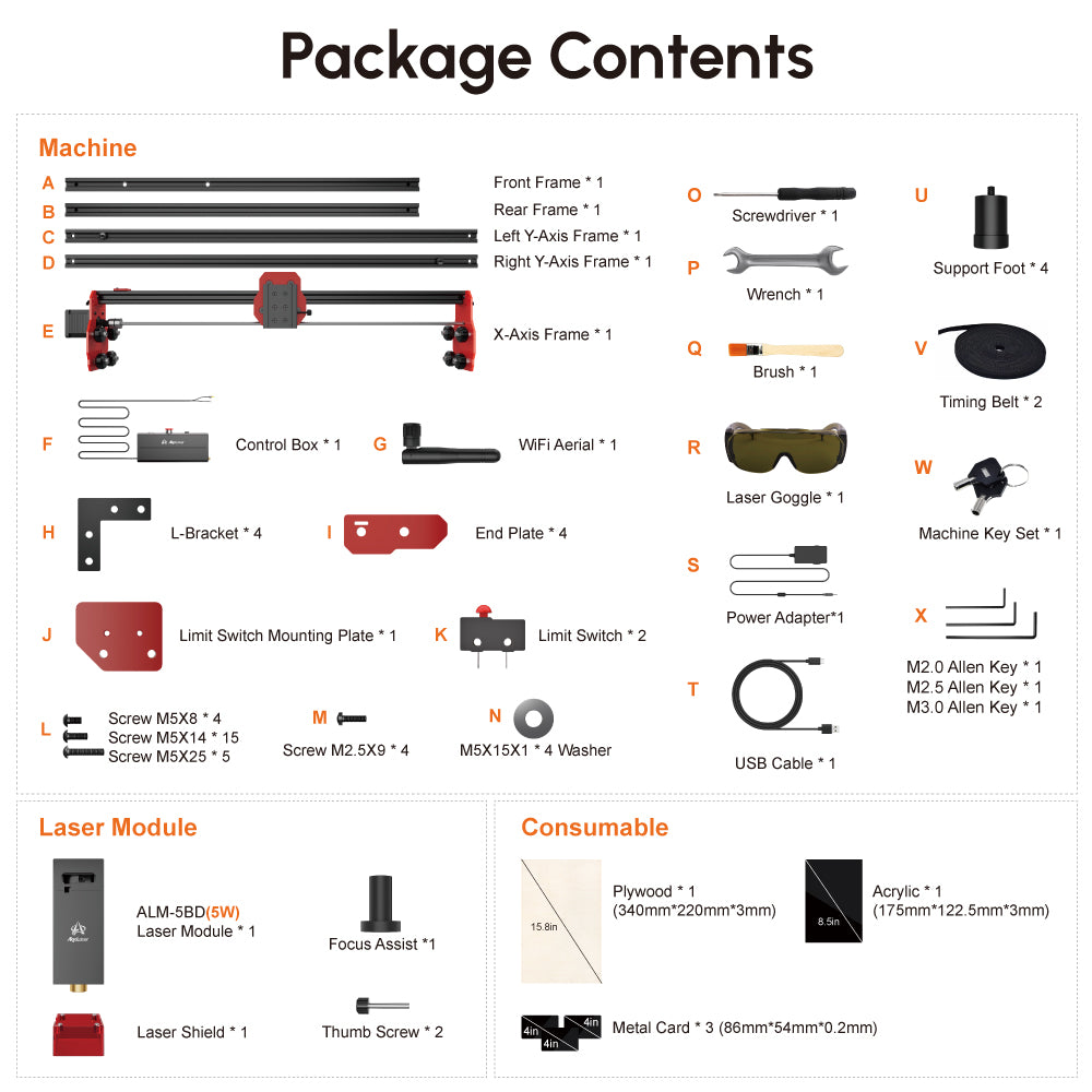 AlgoLaser DIY KIT 5W laserový gravírovací stroj, dvoujádrový procesor, rychlost gravírování 12 000 mm/min, 2,4G WiFi, 400*400 mm (157,5*157,5 palce)