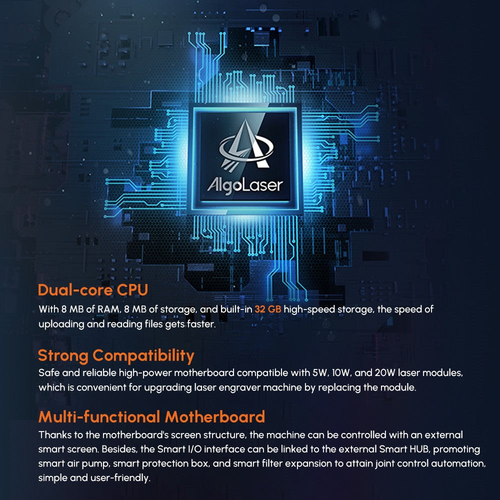 AlgoLaser DIY KIT 5W laserový gravírovací stroj, dvoujádrový procesor, rychlost gravírování 12 000 mm/min, 2,4G WiFi, 400*400 mm (157,5*157,5 palce)