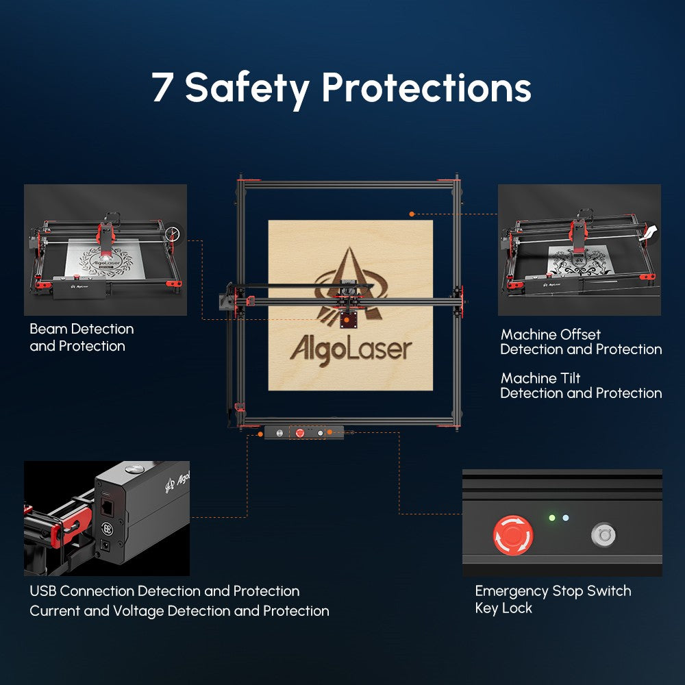AlgoLaser DIY KIT 5W laserový gravírovací stroj, dvoujádrový procesor, rychlost gravírování 12 000 mm/min, 2,4G WiFi, 400*400 mm (157,5*157,5 palce)