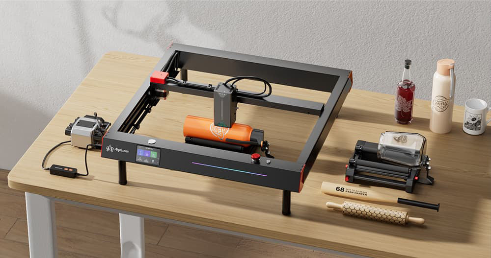 Rotační válec AlgoLaser RR2, výškově nastavitelný držák, rychlost gravírování 3000 mm/min, 7 převodových stupňů, pro gravírovací stroje Alpha, Delta a DIY Kit