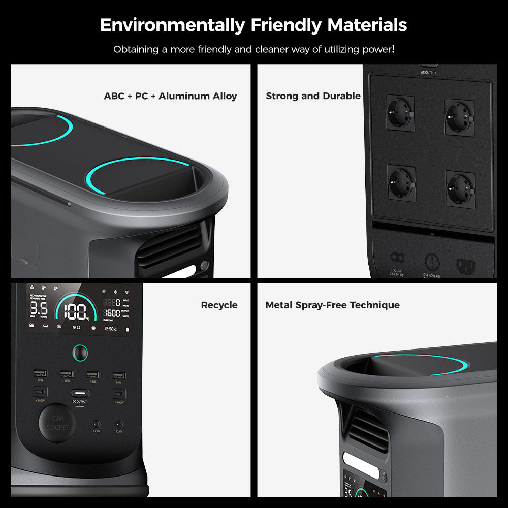 Přenosná elektrárna Ampace Andes 1500, kapacita 1462 Wh LiFePO4, solární generátor 2400 W, plné nabití za 55 minut, 13 výstupních portů, 6000 cyklů, pro venkovní kempování, obytné vozy, domácí zálohování