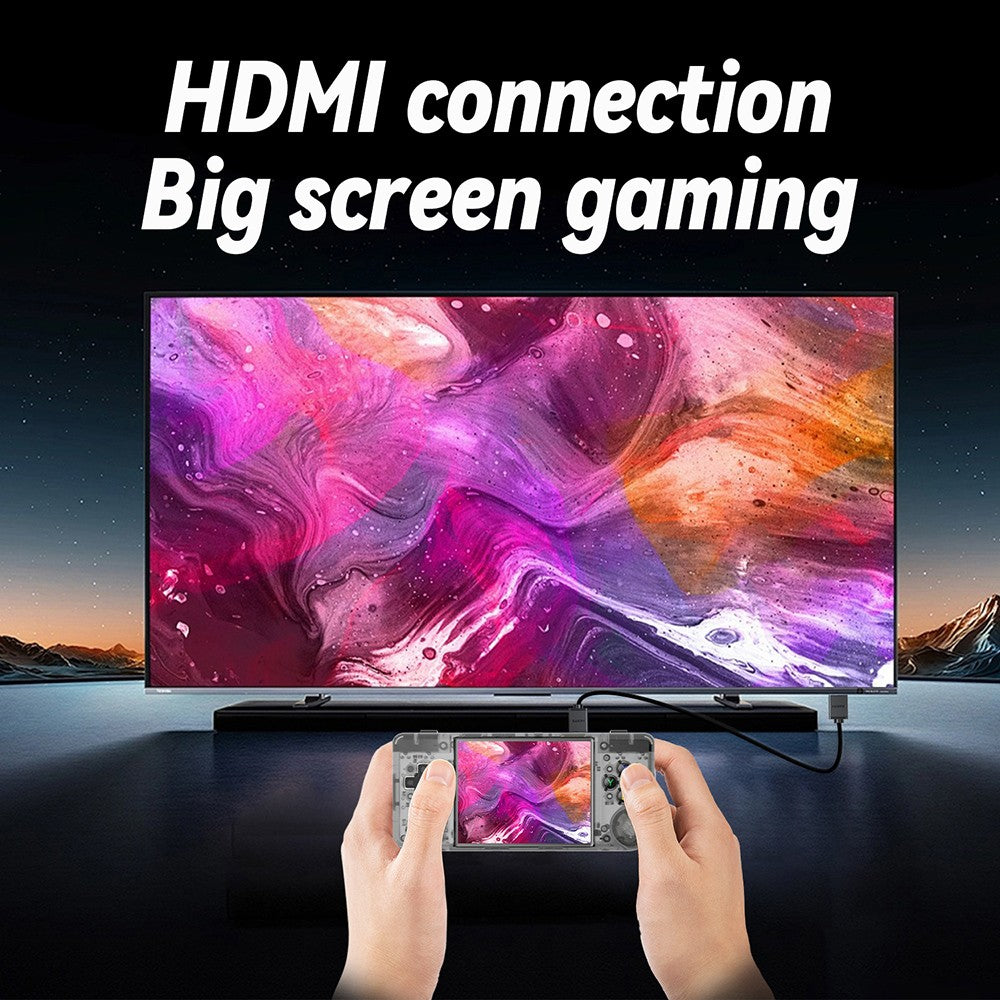 Herní konzole ANBERNIC RG28XX, 2,83palcový IPS displej, 64GB TF karta, předinstalováno více než 5000 her, multimediální aplikace, 8 hodin hraní, HDMI výstup - průhledná černá