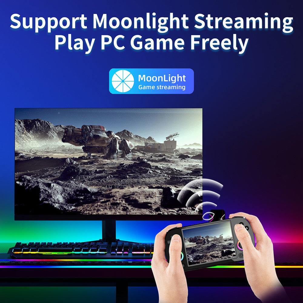 Herní konzole ANBERNIC RG40XX H Retro s RGB podsvícením, 64GB TF karta s více než 5000 hrami, LPDDR4 1GB, 640*480P IPS obrazovka, 3200mAh baterie pro 6 hodin autonomie, Linux OS, 5G Wifi Bluetooth, Moonlight Streaming - černá