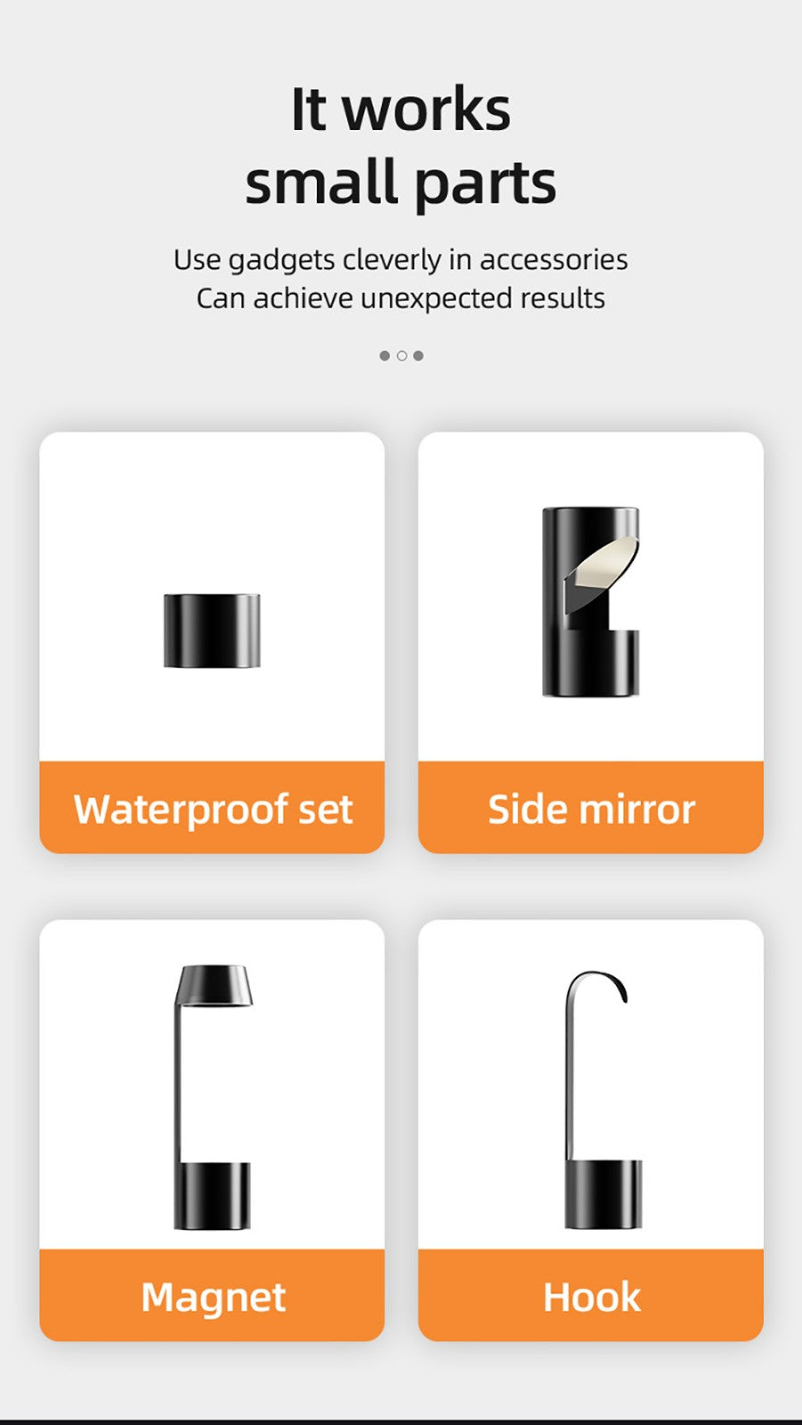 Endoskop ANESOK 113B, 4,3palcová IPS obrazovka, jeden objektiv, rozlišení 1080P, 6 nastavitelných LED světel, 3 hodiny provozní doby, vodotěsnost IP67, 1m kabel - oranžová