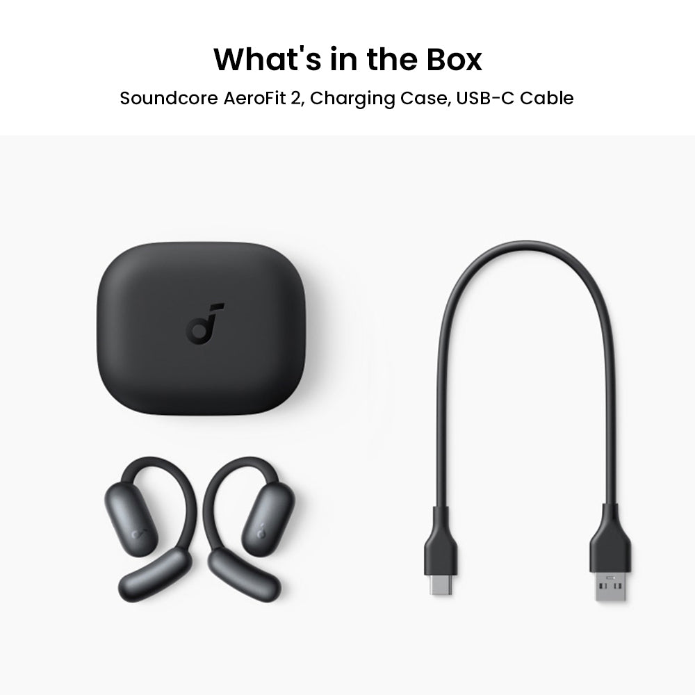 Anker Soundcore AeroFit 2 Bezdrátová sluchátka s otevřeným uchem, nastavitelné háčky na uši, Bluetooth 5.4, bezdrátový zvuk s vysokým rozlišením - černá