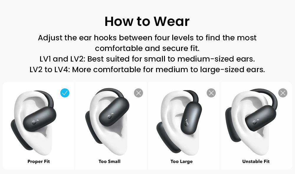 Anker Soundcore AeroFit 2 Bezdrátová sluchátka s otevřeným uchem, nastavitelné háčky na uši, Bluetooth 5.4, bezdrátový zvuk s vysokým rozlišením - černá