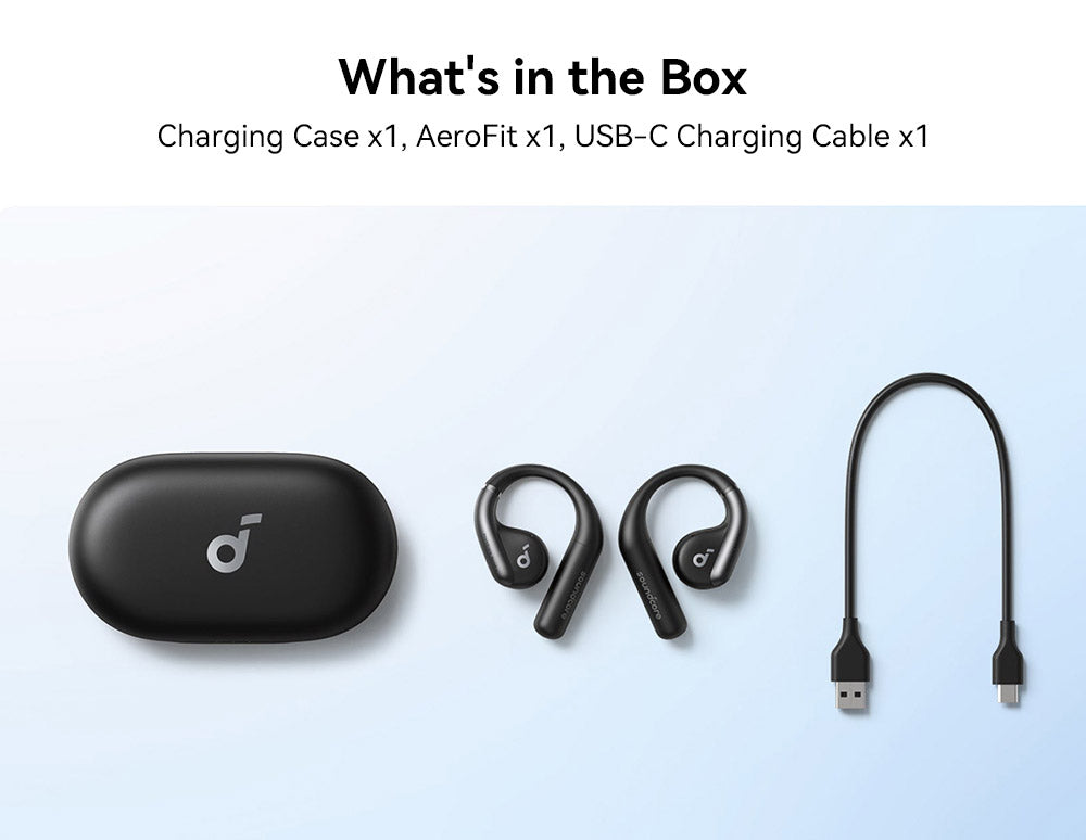 Anker Soundcore AeroFit otevřená sluchátka do uší, ergonomický háček na uši, vodotěsnost IPX7, ovládání aplikací, až 42 hodin přehrávání - modrá