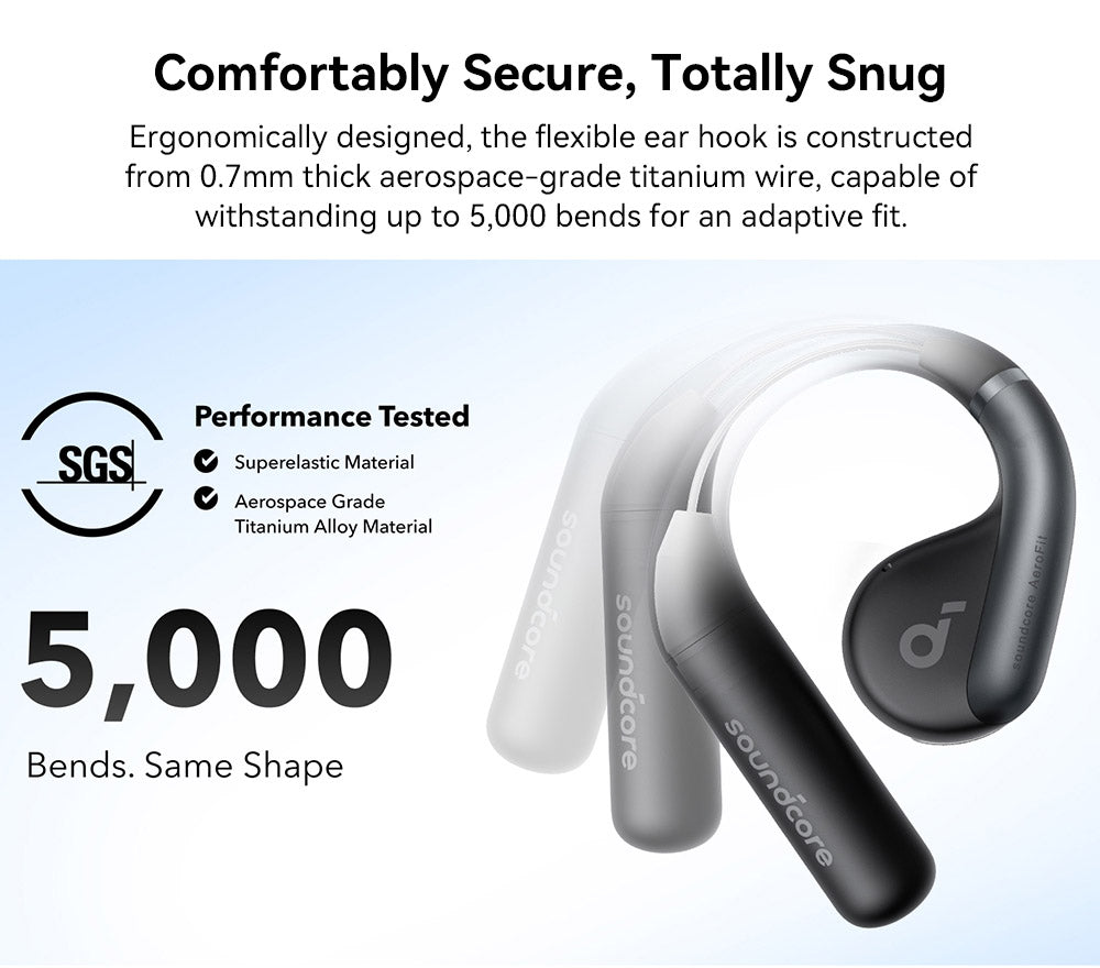 Anker Soundcore AeroFit otevřená sluchátka do uší, ergonomický háček na uši, vodotěsnost IPX7, ovládání aplikací, až 42 hodin přehrávání - modrá