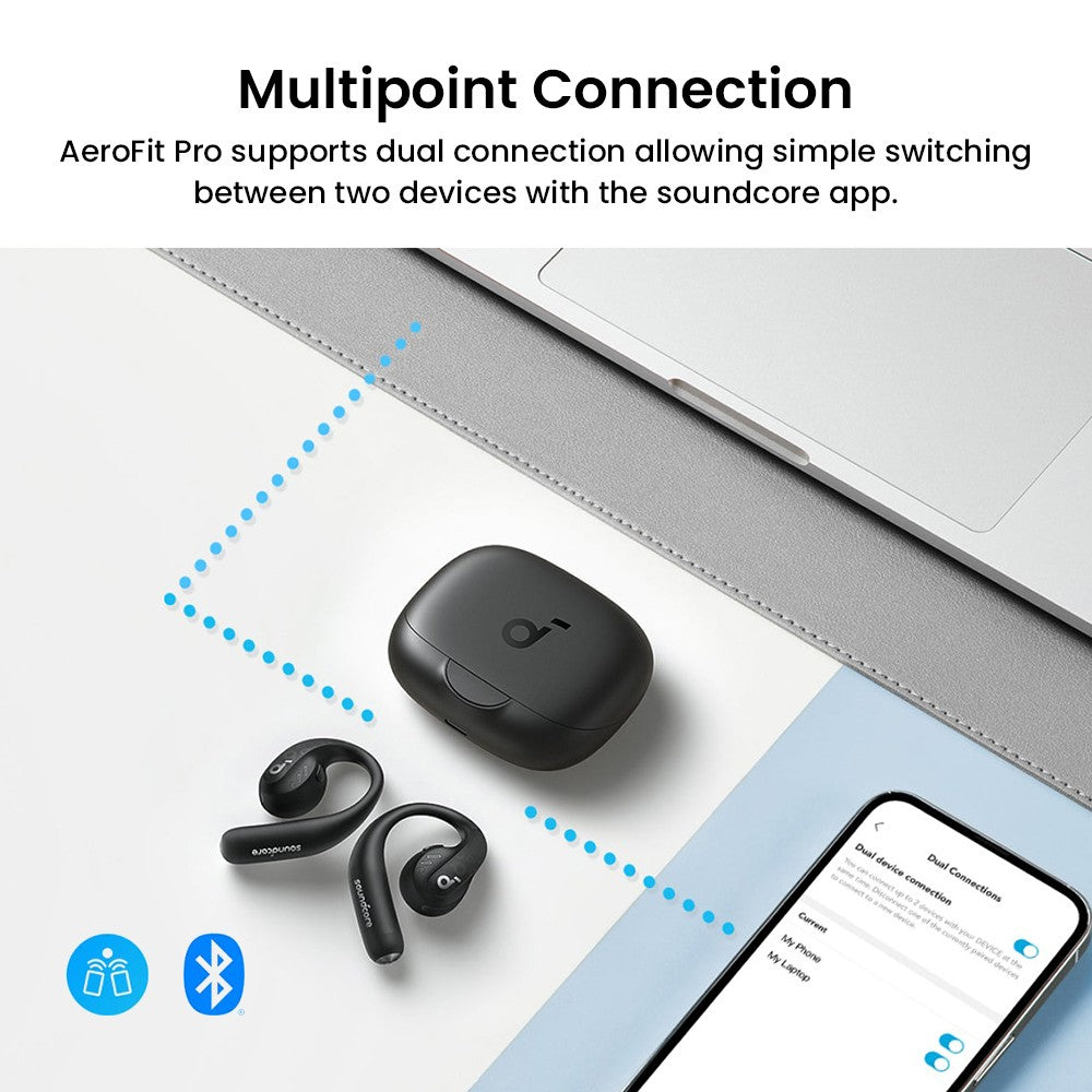 Anker Soundcore AeroFit Pro otevřená sluchátka do uší, Bluetooth 5.3, až 46 hodin přehrávání - černá