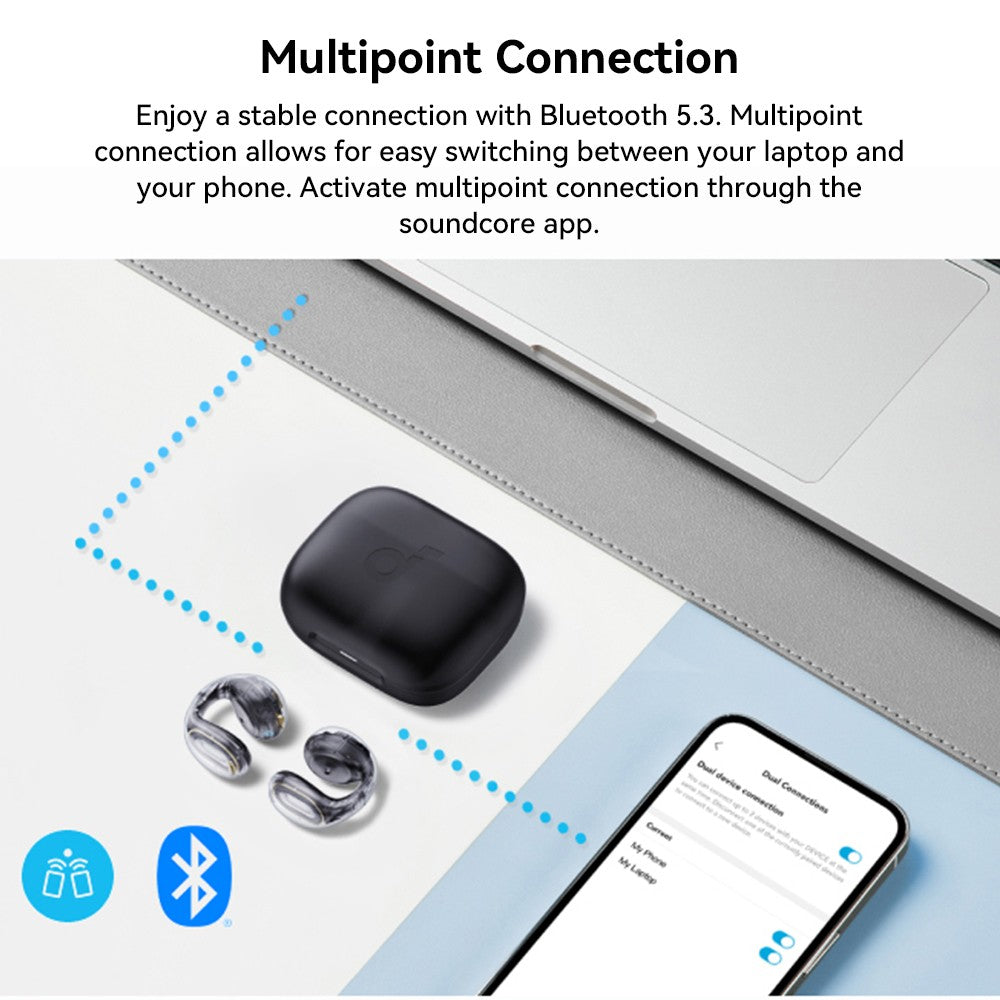 Anker Soundcore C30i otevřená sluchátka s klipem, Bluetooth 5.3, voděodolnost IPX4, výdrž až 30 hodin přehrávání - bílá