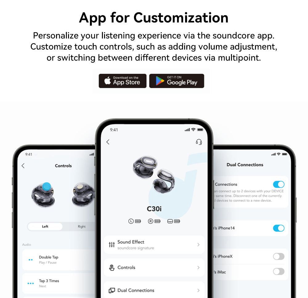Anker Soundcore C30i otevřená sluchátka s klipem, Bluetooth 5.3, voděodolnost IPX4, výdrž až 30 hodin přehrávání - bílá