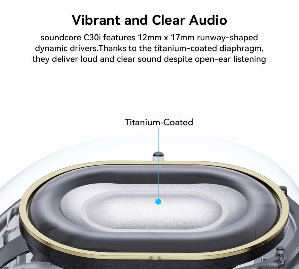 Anker Soundcore C30i otevřená sluchátka s klipem, Bluetooth 5.3, voděodolnost IPX4, výdrž až 30 hodin přehrávání - bílá