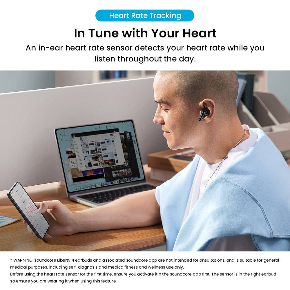 Anker Soundcore Liberty 4 True Wireless ANC sluchátka, bezdrátový zvuk s vysokým rozlišením, prostorový zvuk s duálními režimy, senzor tepové frekvence - černá