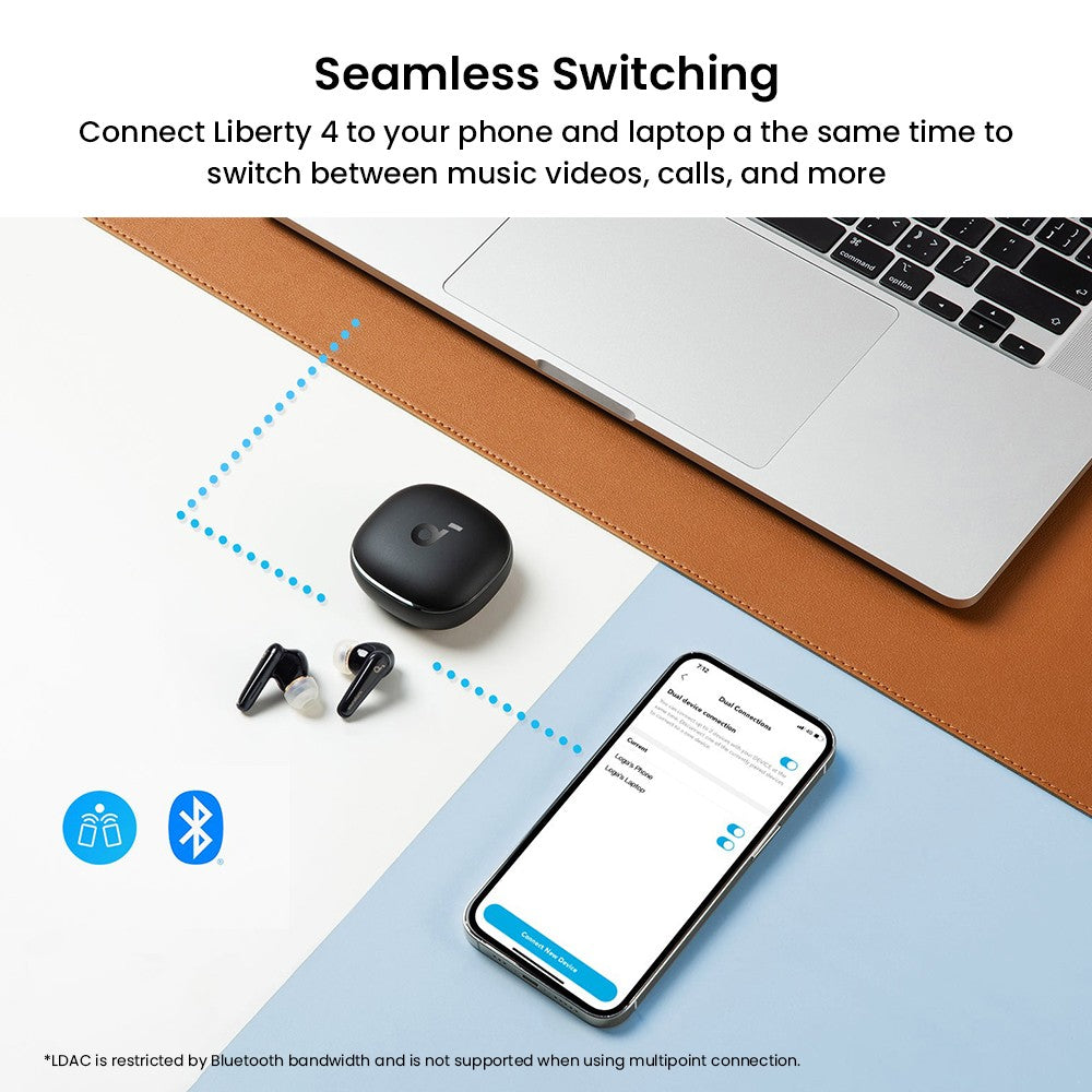 Anker Soundcore Liberty 4 True Wireless ANC sluchátka, bezdrátový zvuk s vysokým rozlišením, prostorový zvuk s duálními režimy, senzor tepové frekvence - černá