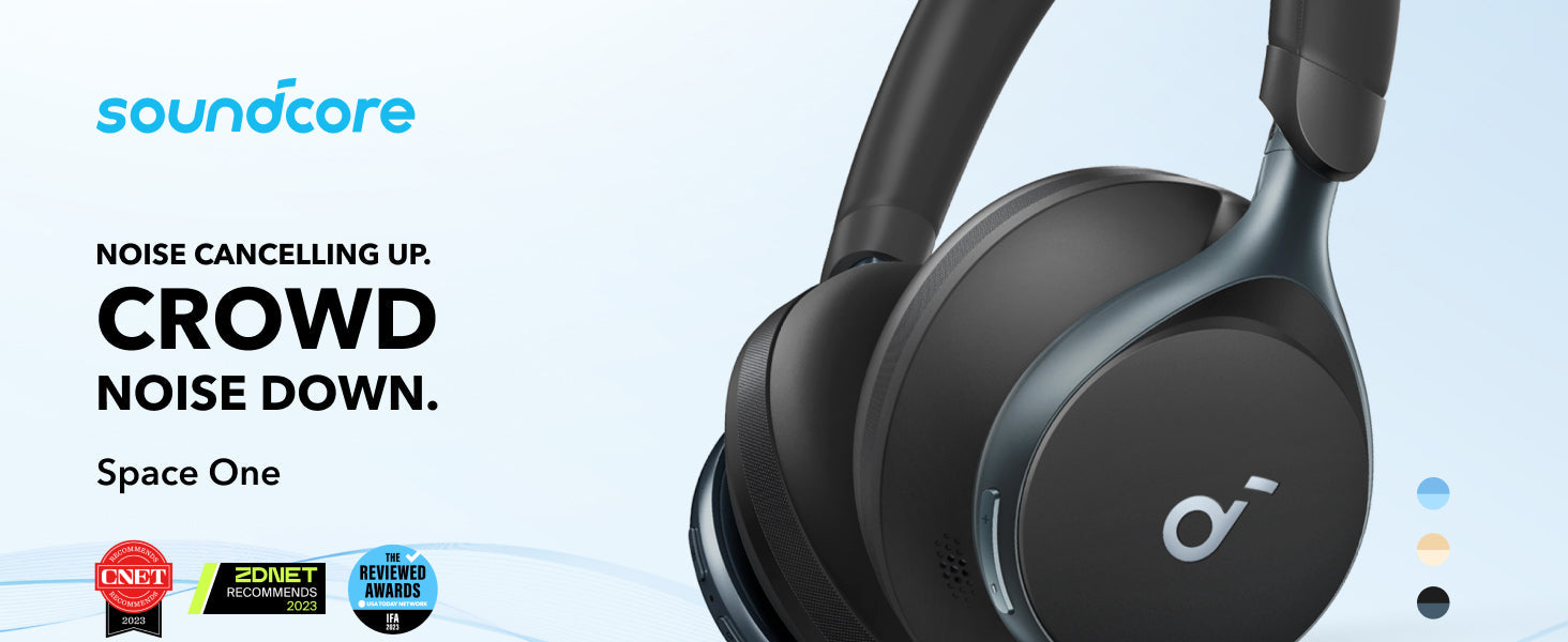 Sluchátka Anker Soundcore Space One ANC, ovládání aplikací, 40 hodin se zapnutým ANC, 55 hodin s vypnutým ANC, Bluetooth 5.3 - černá