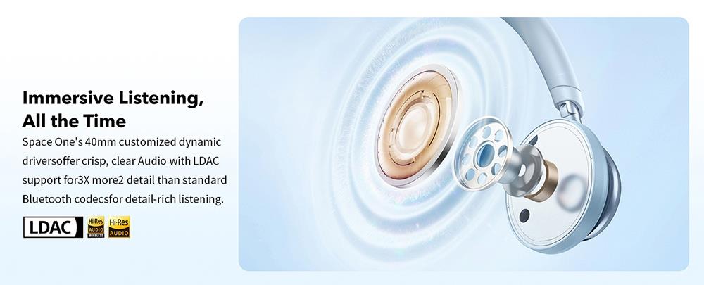 Sluchátka Anker Soundcore Space One, aktivní potlačení hluku, ovládání aplikací, 40 hodin přehrávání s ANC, Bluetooth 5.3 - černá