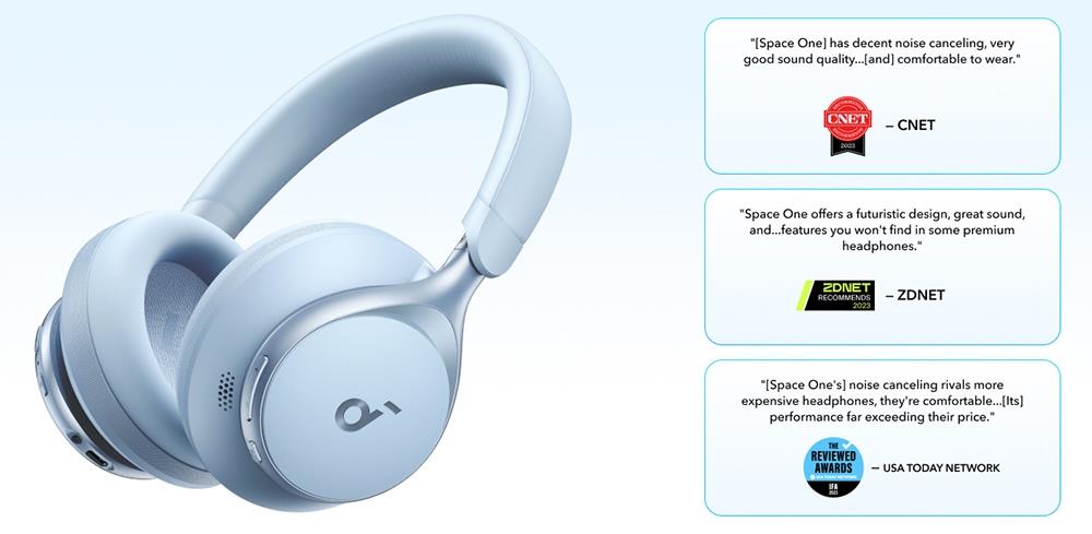 Sluchátka Anker Soundcore Space One, aktivní potlačení hluku, ovládání aplikací, 40 hodin přehrávání s ANC, Bluetooth 5.3 - černá