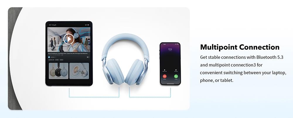 Sluchátka Anker Soundcore Space One, aktivní potlačení hluku, ovládání aplikací, 40 hodin přehrávání s ANC, Bluetooth 5.3 - černá