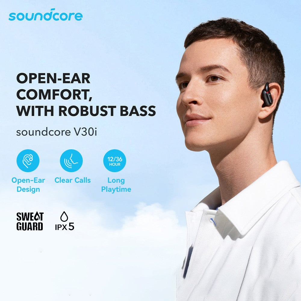 Anker Soundcore V30i otevřená sluchátka do uší, ergonomické háčky na uši, Bluetooth 5.3, ovládání aplikací, až 36 hodin přehrávání