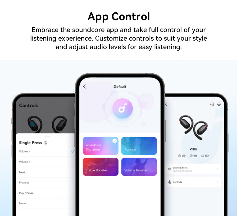 Anker Soundcore V30i otevřená sluchátka do uší, ergonomické háčky na uši, Bluetooth 5.3, ovládání aplikací, až 36 hodin přehrávání