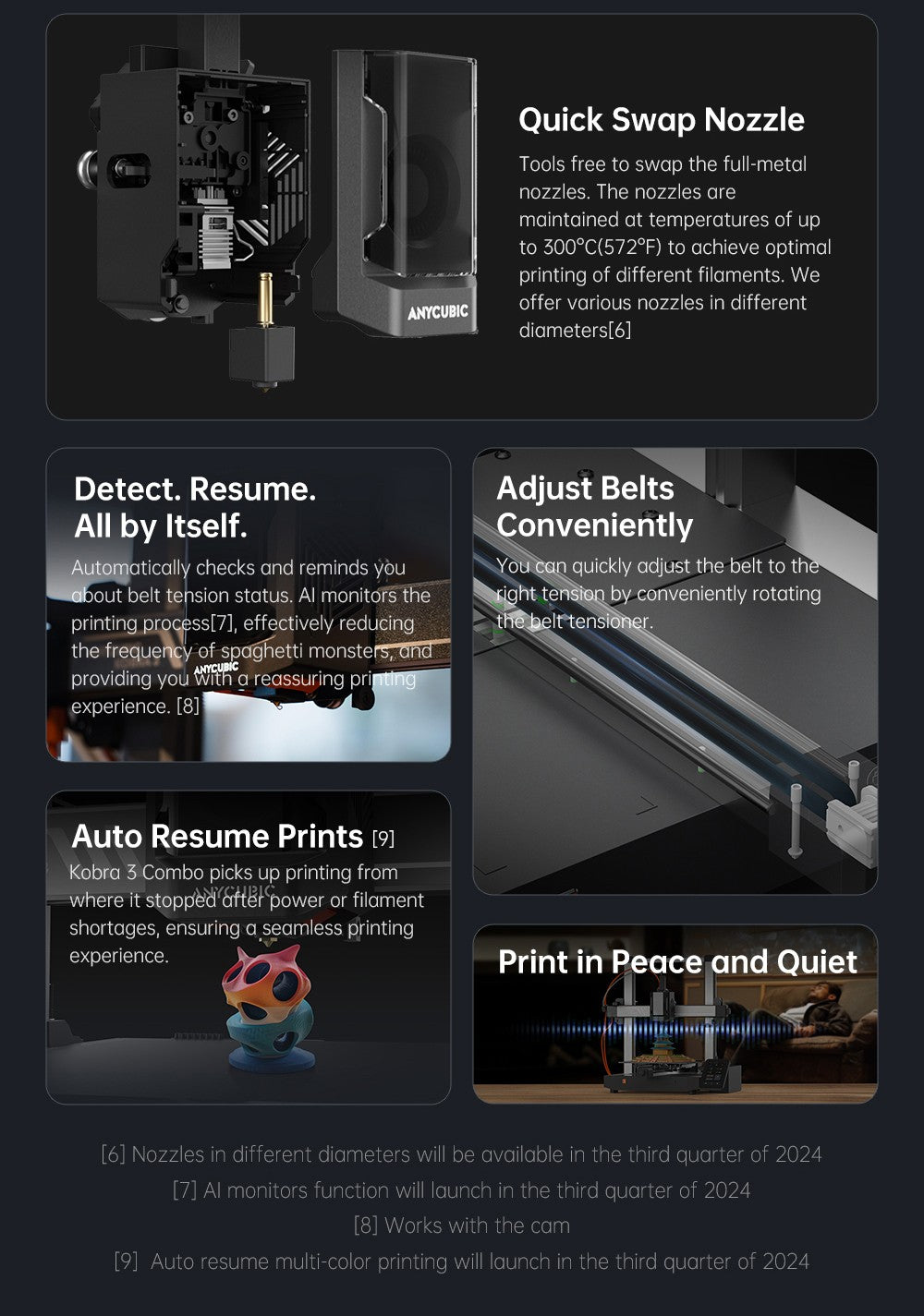 3D tiskárna ANYCUBIC KOBRA 3 COMBO s technologií ACE Pro, maximální rychlost 600 mm/s, duální systém PTC ohřevu, inteligentní vícebarevný tisk, automatické vyrovnávání, detekce ucpání trysek, rozšiřitelné rozměry 250x250x260 mm