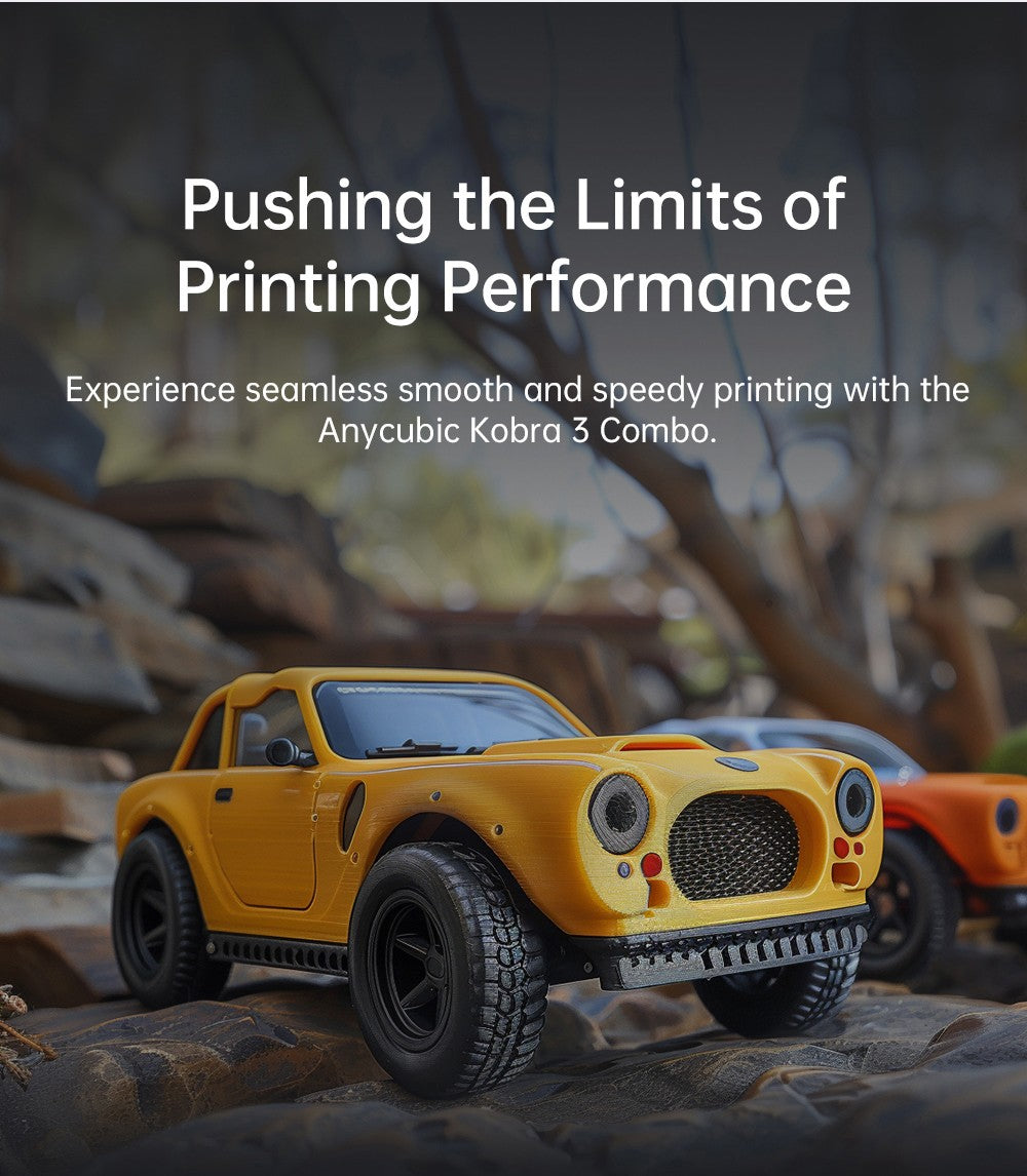 3D tiskárna ANYCUBIC KOBRA 3 COMBO s technologií ACE Pro, maximální rychlost 600 mm/s, duální systém PTC ohřevu, inteligentní vícebarevný tisk, automatické vyrovnávání, detekce ucpání trysek, rozšiřitelné rozměry 250x250x260 mm