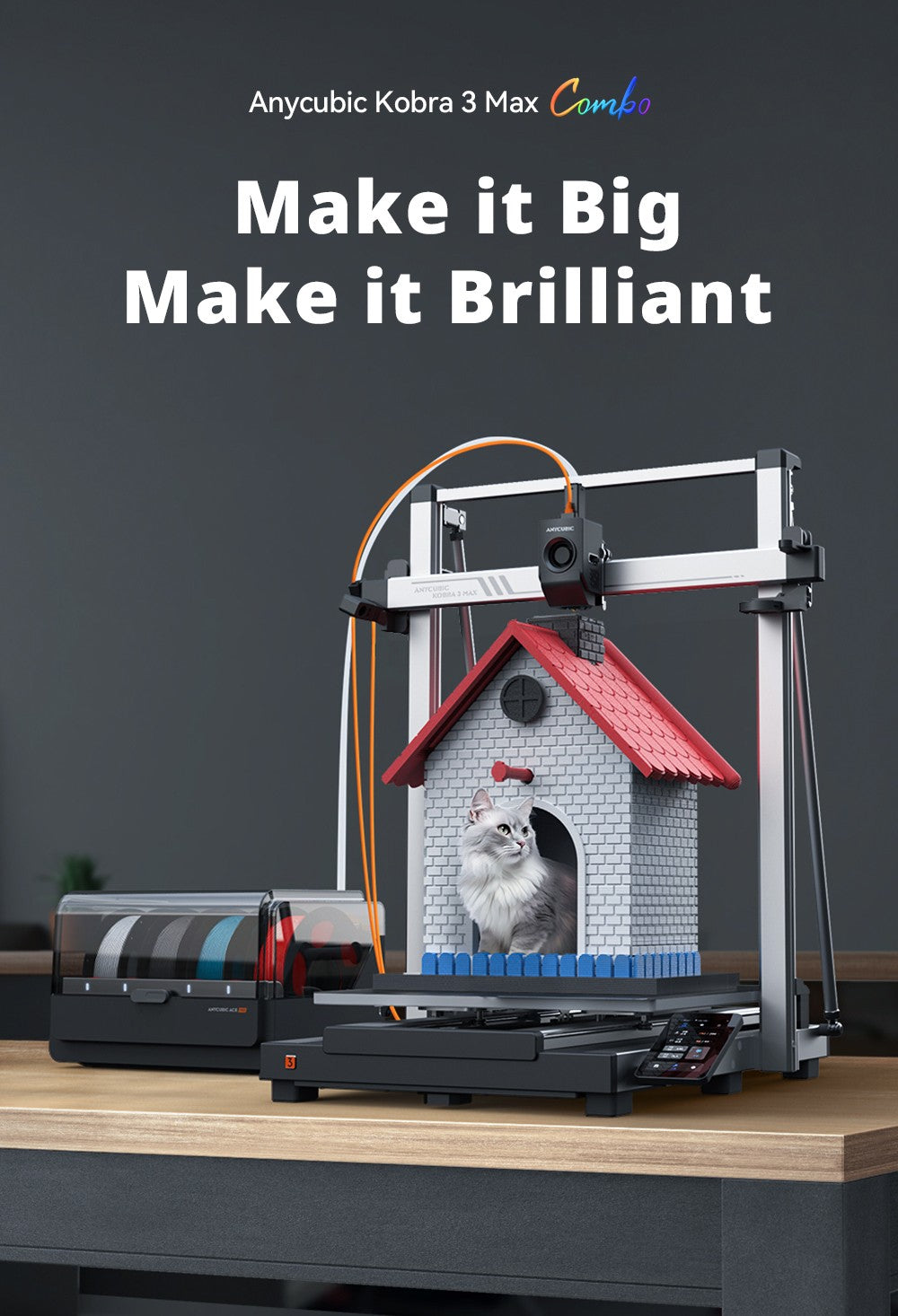 Kombinovaná 3D tiskárna Anycubic Kobra 3 Max, tisk až 8 barev, barevný procesor ACE Pro, vysokorychlostní tisk 600 mm/s, automatické vyrovnávání a ochrana proti ztrátě kroku, 420*420*500 mm