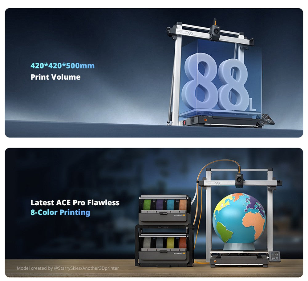 Kombinovaná 3D tiskárna Anycubic Kobra 3 Max, tisk až 8 barev, barevný procesor ACE Pro, vysokorychlostní tisk 600 mm/s, automatické vyrovnávání a ochrana proti ztrátě kroku, 420*420*500 mm