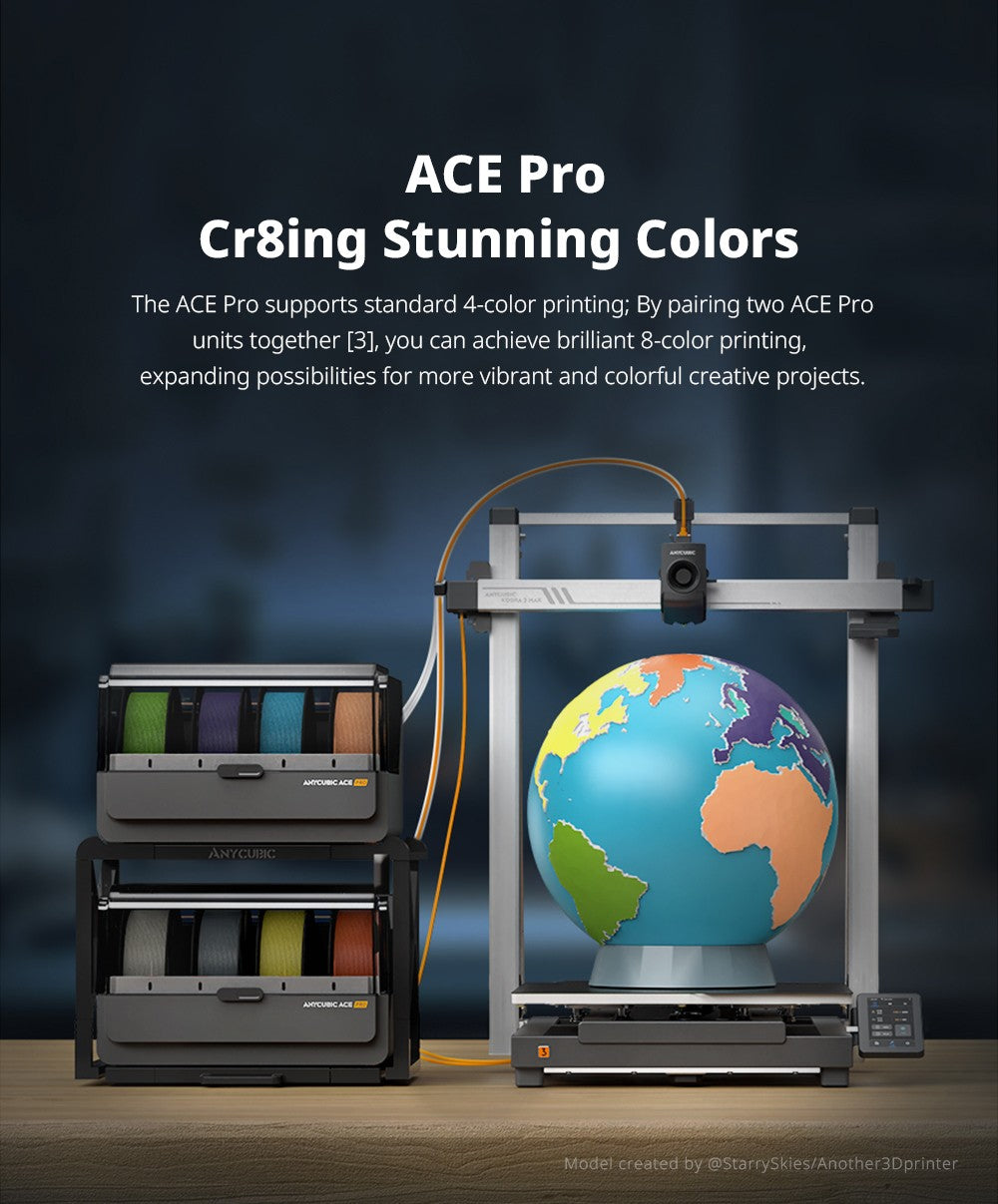 Kombinovaná 3D tiskárna Anycubic Kobra 3 Max, tisk až 8 barev, barevný procesor ACE Pro, vysokorychlostní tisk 600 mm/s, automatické vyrovnávání a ochrana proti ztrátě kroku, 420*420*500 mm