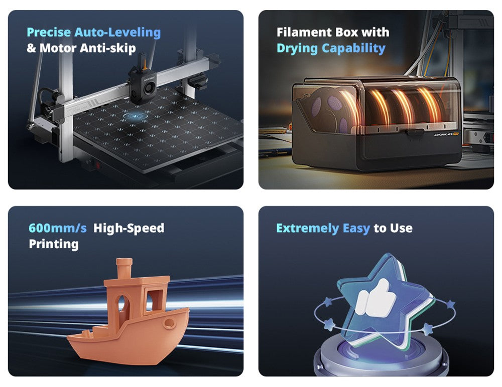 Kombinovaná 3D tiskárna Anycubic Kobra 3 Max, tisk až 8 barev, barevný procesor ACE Pro, vysokorychlostní tisk 600 mm/s, automatické vyrovnávání a ochrana proti ztrátě kroku, 420*420*500 mm