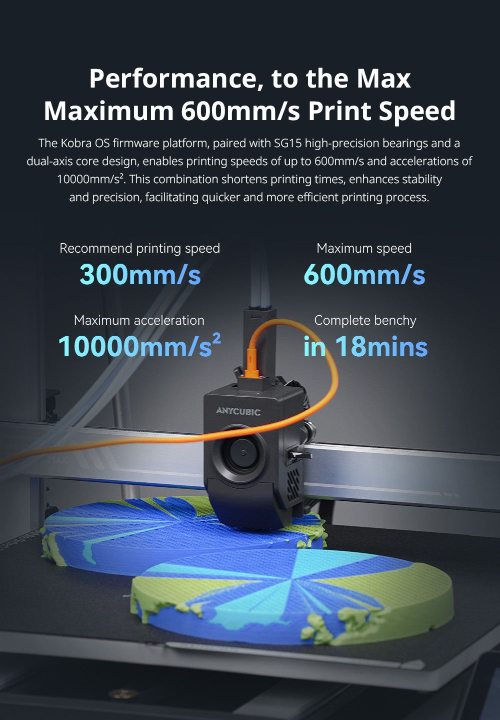 Kombinovaná 3D tiskárna Anycubic Kobra 3 Max, tisk až 8 barev, barevný procesor ACE Pro, vysokorychlostní tisk 600 mm/s, automatické vyrovnávání a ochrana proti ztrátě kroku, 420*420*500 mm
