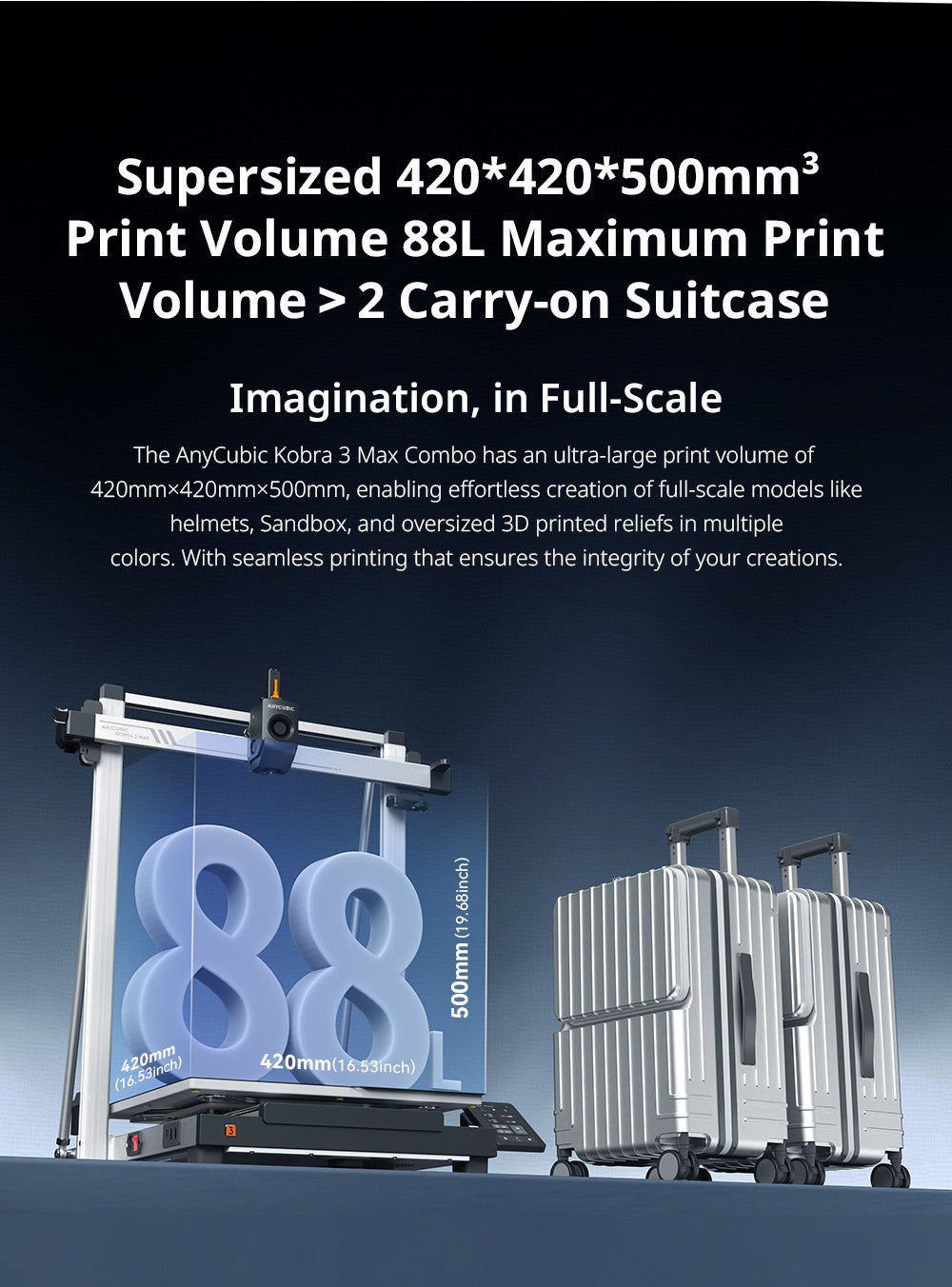 Kombinovaná 3D tiskárna Anycubic Kobra 3 Max, tisk až 8 barev, barevný procesor ACE Pro, vysokorychlostní tisk 600 mm/s, automatické vyrovnávání a ochrana proti ztrátě kroku, 420*420*500 mm