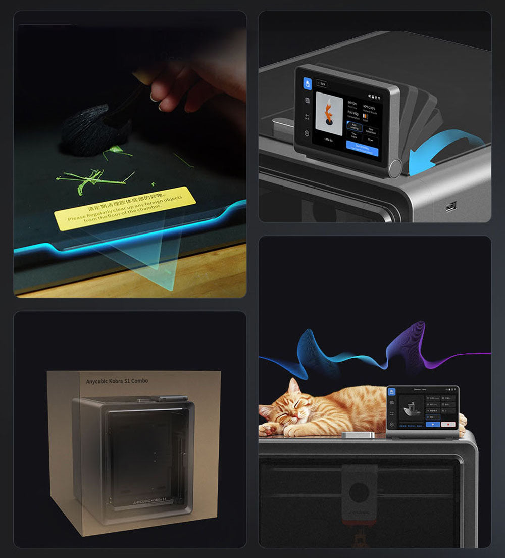 3D tiskárna ANYCUBIC KOBRA S1 COMBO, zářivý 8barevný tisk, ultra vysoká rychlost 600 mm/s, automatické vyrovnávání, hotend 320 °C, ultratichý chod 44 dB, konstrukce CoreXY, 250 * 250 * 250 mm