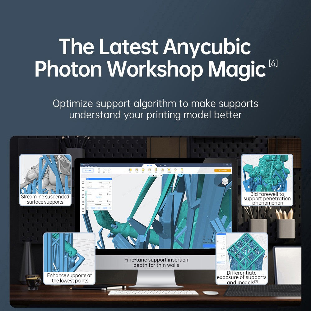 3D tiskárna Anycubic Photon Mono M7 Resin, rychlost tisku 90 mm/h, 14K COB zdroj, 10,1palcový monochromatický LCD displej, dynamické podsvícení, bez vyrovnávání, 223*126*230 mm
