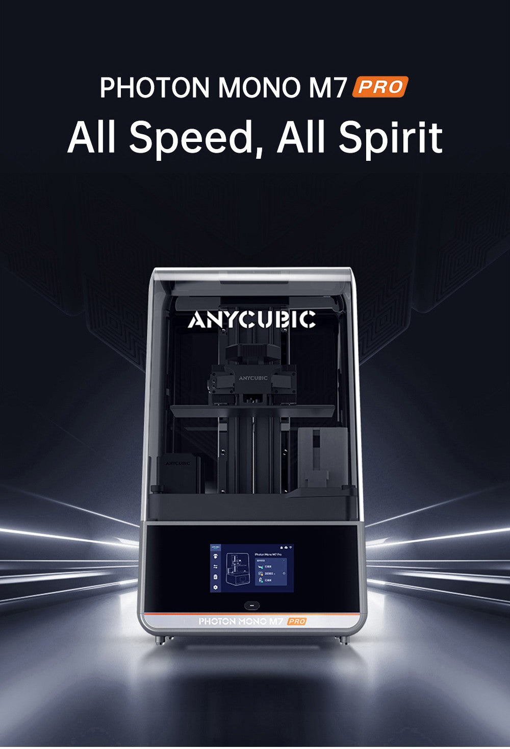 3D tiskárna Anycubic Photon Mono M7 Pro z pryskyřice, výška vrstvy 0,1 mm, rychlost tisku 170 mm/h, zdroj 14K COB LighTurbo 3.0, 10,1