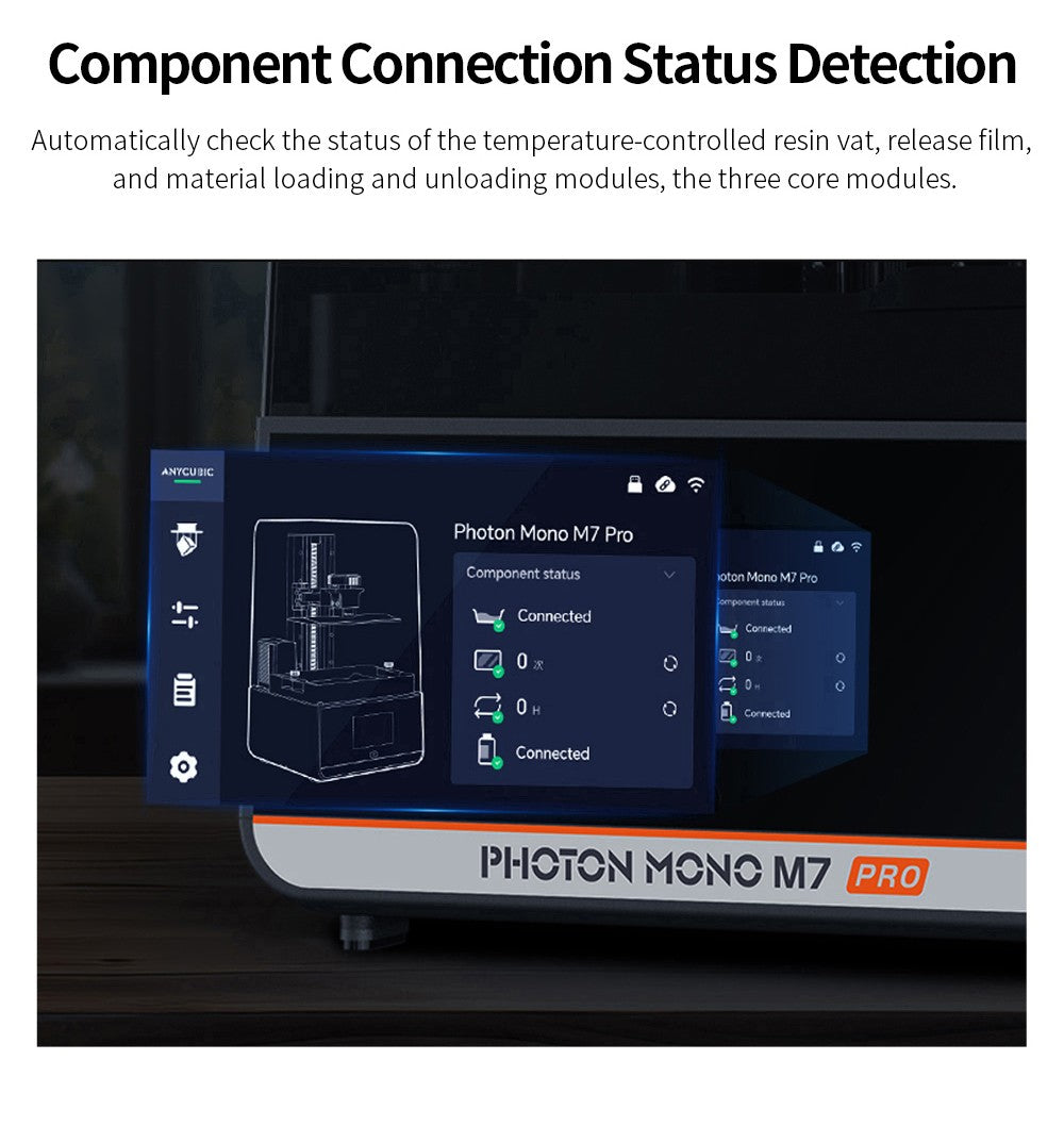 3D tiskárna Anycubic Photon Mono M7 Pro z pryskyřice, výška vrstvy 0,1 mm, rychlost tisku 170 mm/h, zdroj 14K COB LighTurbo 3.0, 10,1