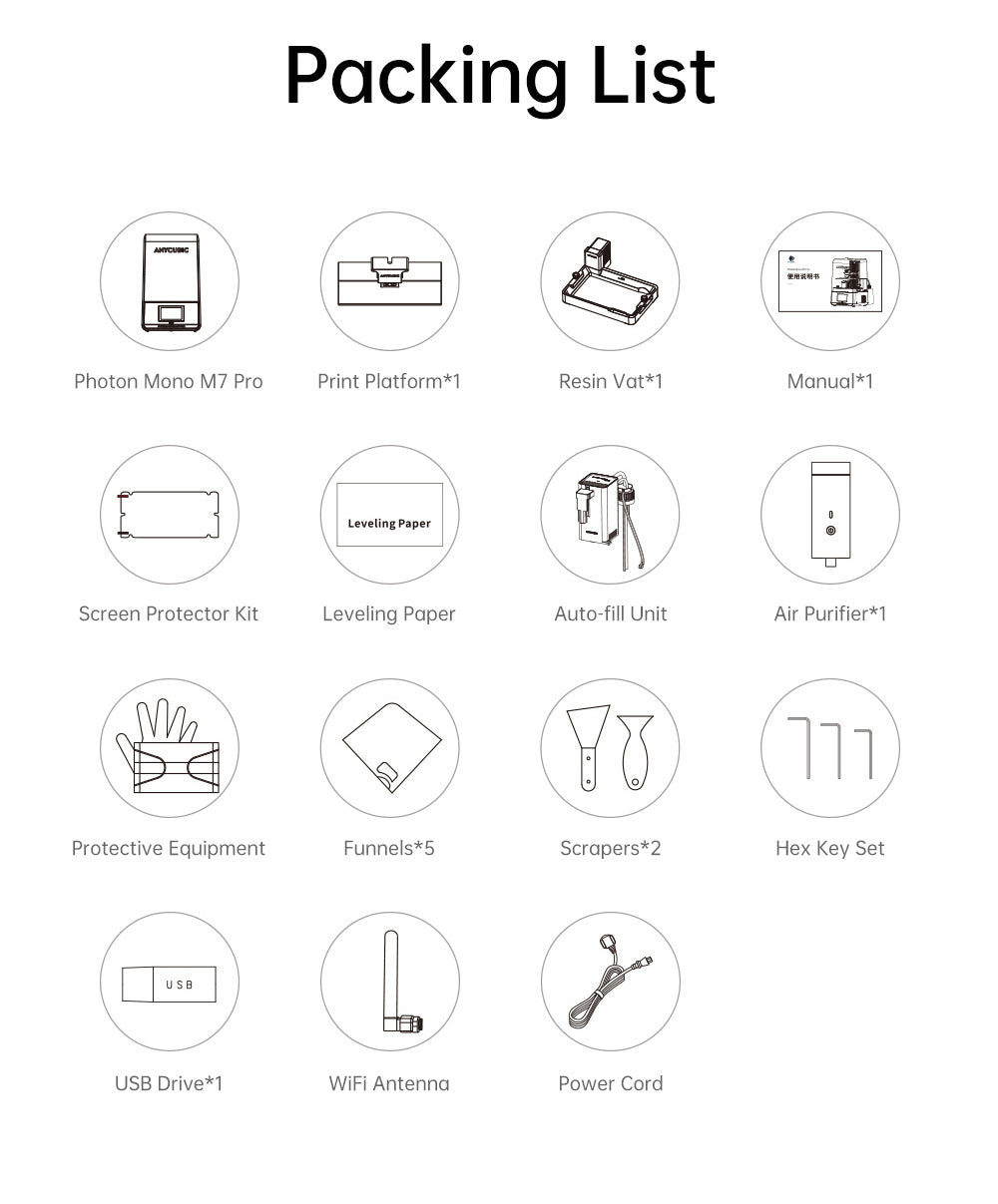 3D tiskárna Anycubic Photon Mono M7 Pro z pryskyřice, výška vrstvy 0,1 mm, rychlost tisku 170 mm/h, zdroj 14K COB LighTurbo 3.0, 10,1