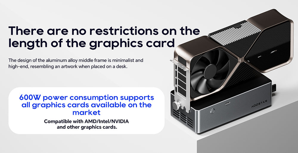 Dokovací stanice AOOSTAR AG01 eGPU s portem Oculink, vestavěným 800W napájecím zdrojem, podporou rozhraní TGX Hot-swap - zástrčka EU