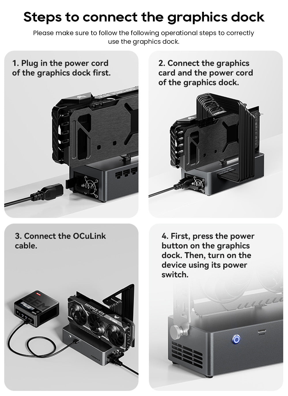 Dokovací stanice AOOSTAR AG01 eGPU s portem Oculink, vestavěným 800W napájecím zdrojem, podporou rozhraní TGX Hot-swap - zástrčka EU