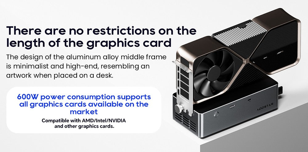 Dokovací stanice AOOSTAR AG02 eGPU s portem Oculink a USB4, 100W reverzní nabíjení, vestavěný 800W zdroj napájení, podpora rozhraní TGX Hot-swap - zástrčka EU