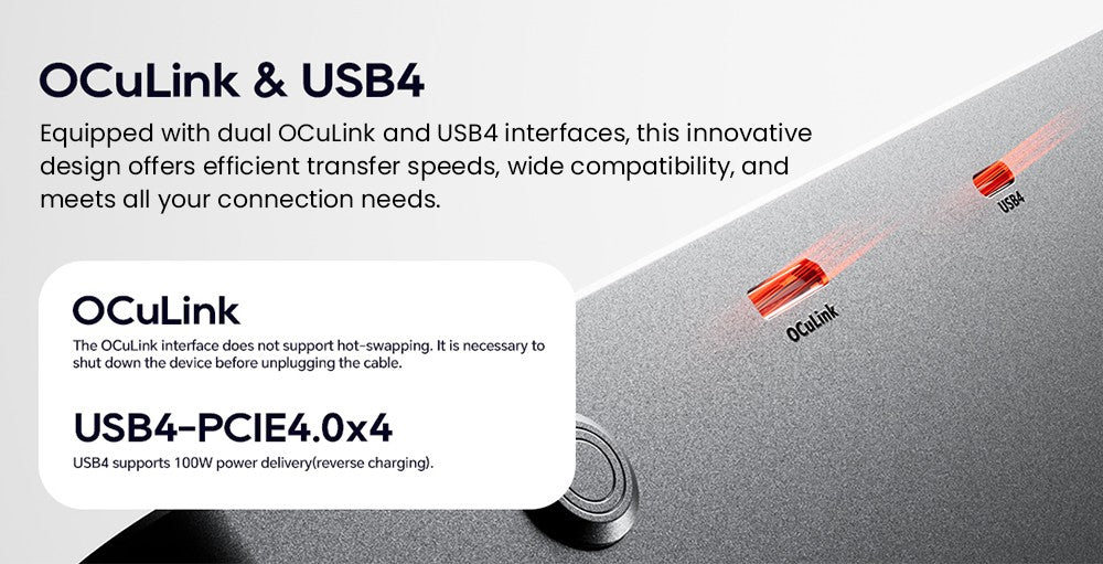 Dokovací stanice AOOSTAR AG02 eGPU s portem Oculink a USB4, 100W reverzní nabíjení, vestavěný 800W zdroj napájení, podpora rozhraní TGX Hot-swap - zástrčka EU