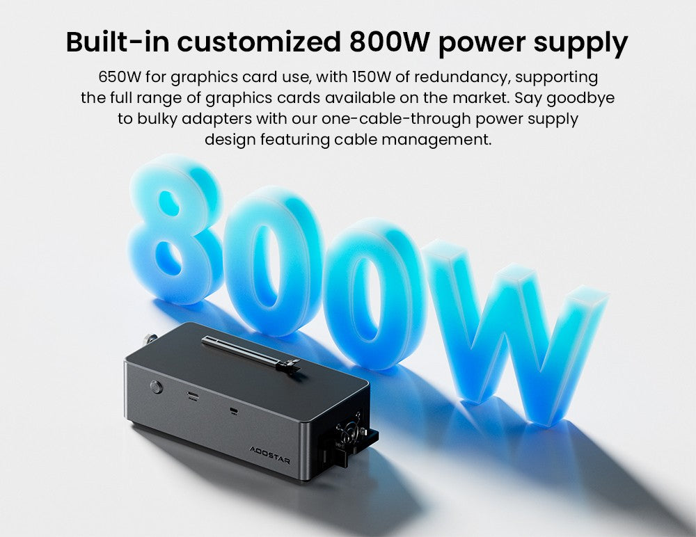 Dokovací stanice AOOSTAR AG02 eGPU s portem Oculink a USB4, 100W reverzní nabíjení, vestavěný 800W zdroj napájení, podpora rozhraní TGX Hot-swap - zástrčka EU