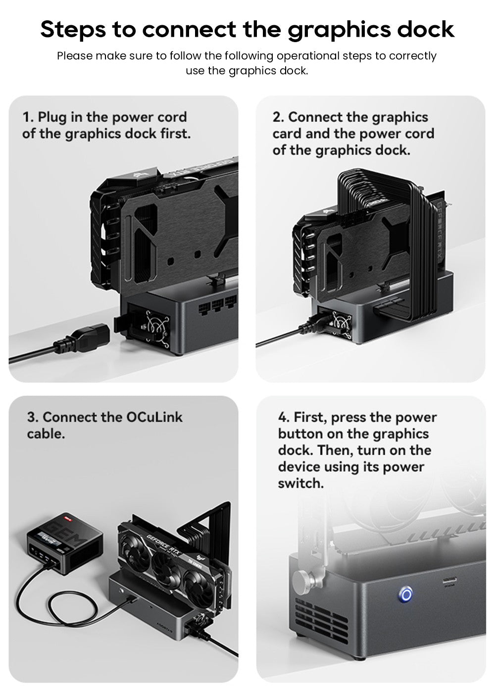 Dokovací stanice AOOSTAR AG02 eGPU s portem Oculink a USB4, 100W reverzní nabíjení, vestavěný 800W zdroj napájení, podpora rozhraní TGX Hot-swap - zástrčka EU
