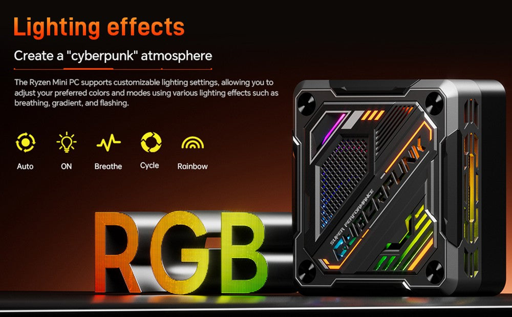 Mini PC GOD57, AMD Ryzen 7 5700U 8 jader až 4,3 GHz, 32 GB RAM, 1 TB SSD, WiFi 6 Bluetooth 5.2, HDMI/DP/Type-C 4K@60Hz Trojitý displej, 2*USB 3.2 2*USB 2.0, 1*1000M RJ45 1*2,5G RJ45, 1*3,5mm konektor pro sluchátka, RGB světlo, 65W nabíjení - EU zástrčka