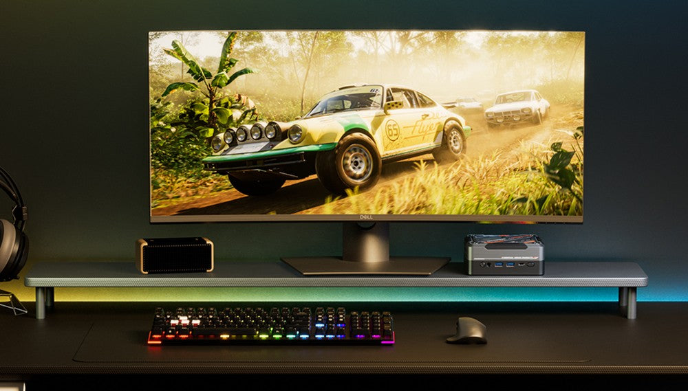 Mini PC GOD57, AMD Ryzen 7 5700U 8 jader až 4,3 GHz, 32 GB RAM, 1 TB SSD, WiFi 6 Bluetooth 5.2, HDMI/DP/Type-C 4K@60Hz Trojitý displej, 2*USB 3.2 2*USB 2.0, 1*1000M RJ45 1*2,5G RJ45, 1*3,5mm konektor pro sluchátka, RGB světlo, 65W nabíjení - EU zástrčka