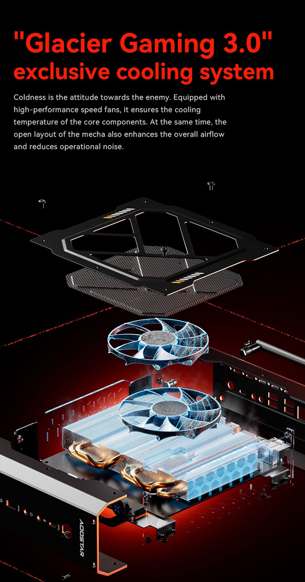 Herní mini PC AOOSTAR GODX s dedikovanou grafickou kartou, procesorem AMD Ryzen 9 6900HX 8 jader 4,9 GHz, grafickou kartou AMD Radeon RX 6600LE 8 GB 128bit, 32 GB RAM 1 TB SSD, WiFi6, 2x 2,5G LAN, 5x USB 3.2, 1x USB 4, 1x Type-C, 1x DP, 1x HDMI, 2x konektor pro sluchátka, 2x port pro mikrofon - zástrčka EU