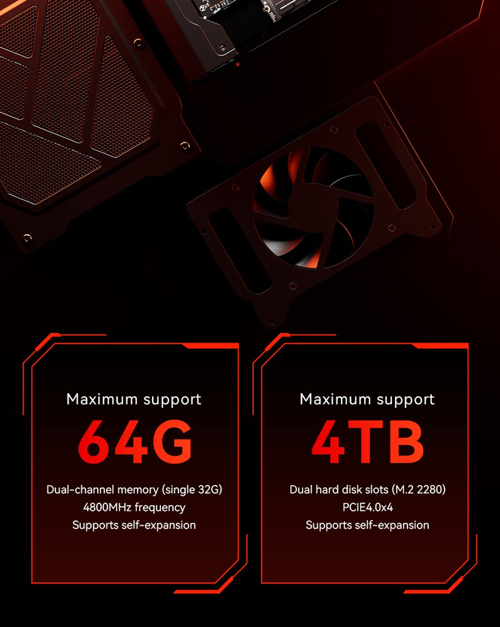 Herní mini PC AOOSTAR GODX s dedikovanou grafickou kartou, procesorem AMD Ryzen 9 6900HX 8 jader 4,9 GHz, grafickou kartou AMD Radeon RX 6600LE 8 GB 128bit, 32 GB RAM 1 TB SSD, WiFi6, 2x 2,5G LAN, 5x USB 3.2, 1x USB 4, 1x Type-C, 1x DP, 1x HDMI, 2x konektor pro sluchátka, 2x port pro mikrofon - zástrčka EU