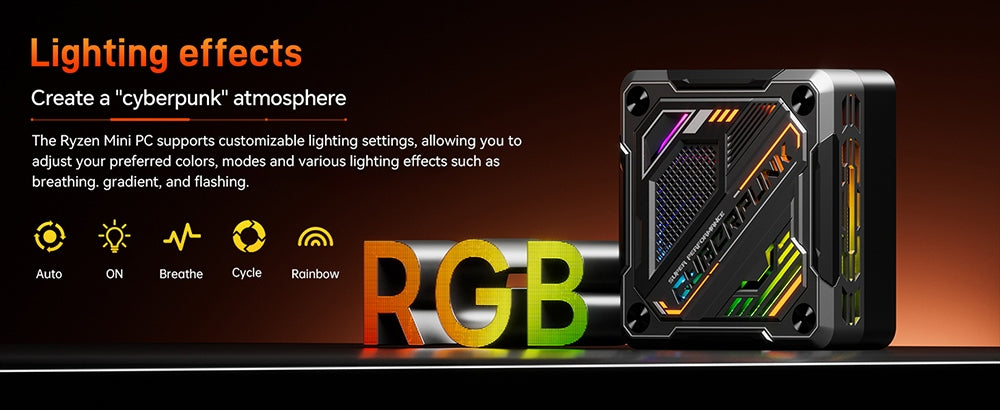 Herní mini PC MN78 s RGB podsvícením, AMD Ryzen 7 7840HS osmijádrový 16vláknový procesor až 5,1 GHz, 16 GB DDR5 RAM, 512 GB M.2 SSD, Windows 11 Pro, WiFi6 Bluetooth 5.2, HDMI USB4 DP 4K@60Hz trojitý displej, USB4*1 USB3.2*2 USB2.0*2 HDMI*1 LAN*2 - černý, EU