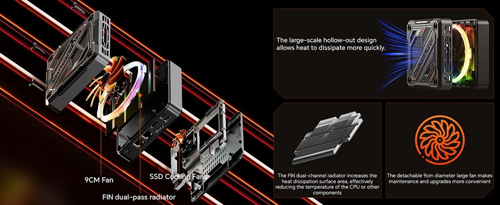 Herní mini PC MN78 s RGB podsvícením, AMD Ryzen 7 7840HS osmijádrový 16vláknový procesor až 5,1 GHz, 16 GB DDR5 RAM, 512 GB M.2 SSD, Windows 11 Pro, WiFi6 Bluetooth 5.2, HDMI USB4 DP 4K@60Hz trojitý displej, USB4*1 USB3.2*2 USB2.0*2 HDMI*1 LAN*2 - černý, EU