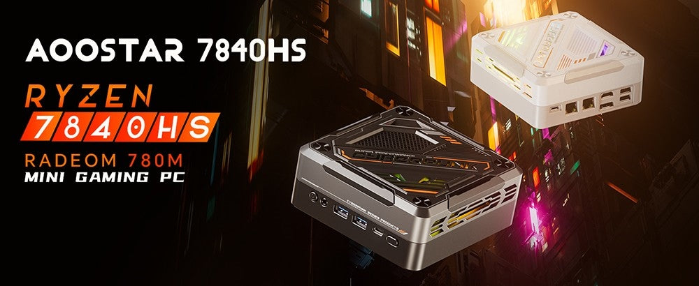 Herní mini PC MN78 s RGB podsvícením, AMD Ryzen 7 7840HS osmijádrový 16vláknový procesor až 5,1 GHz, 16 GB DDR5 RAM, 512 GB M.2 SSD, Windows 11 Pro, WiFi6 Bluetooth 5.2, HDMI USB4 DP 4K@60Hz trojitý displej, USB4*1 USB3.2*2 USB2.0*2 HDMI*1 LAN*2 - černý, EU